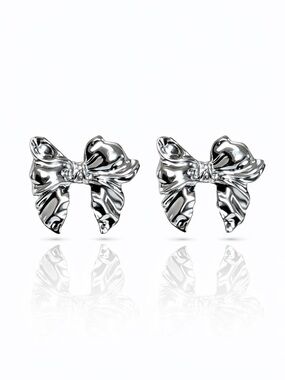 Silver Bow Stud Earrings - Women Jewelry